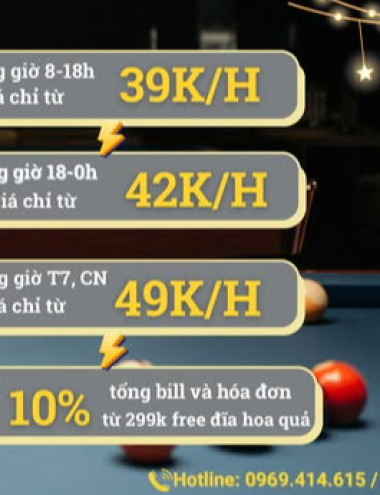 CHƯƠNG TRÌNH ƯU ĐÃI ĐẶC BIỆT – CHỈ 39K/H TẠI CLB PHẠM OANH 888 BILLIARDS!