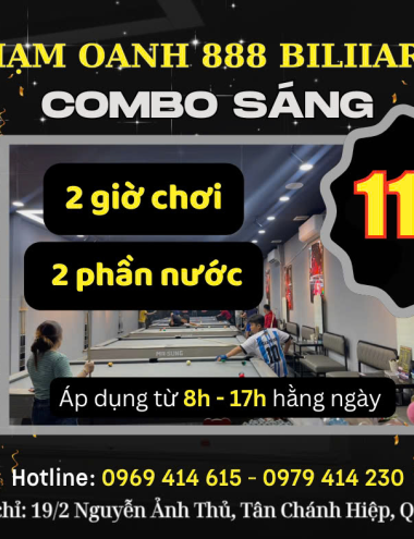 COMBO SÁNG SIÊU HỜI – CHỈ 119K TẠI CLB PHẠM OANH 888 BILLIARDS!
